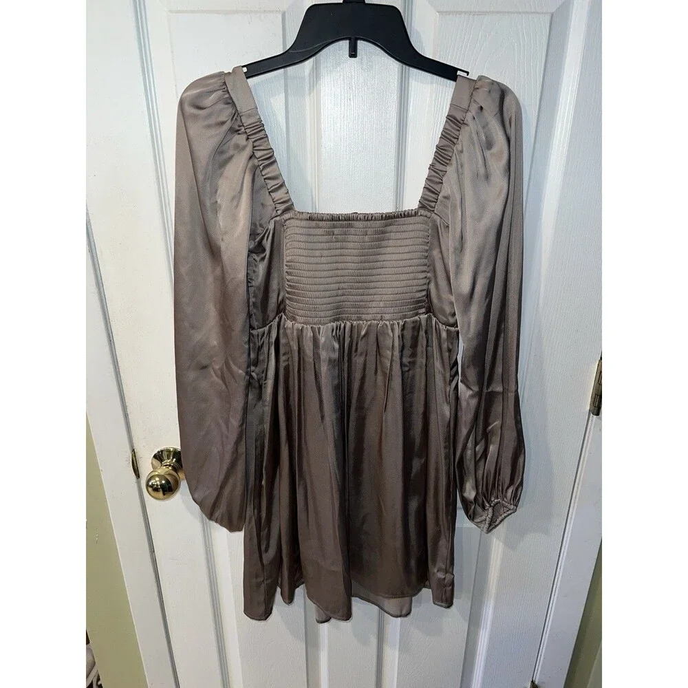 Abercrombie & Fitch Dress Womens Tall Sz S Babydoll Pleated Satin Balloon Sleeve